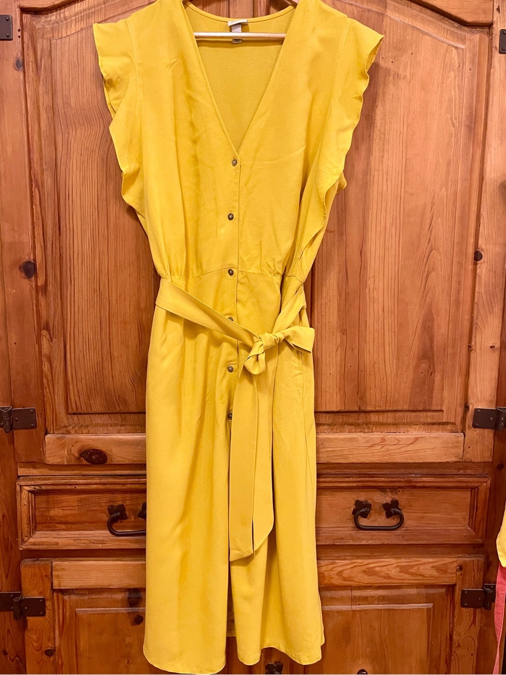 a new day Yellow V-Neck Tie-Waist Midi Dress